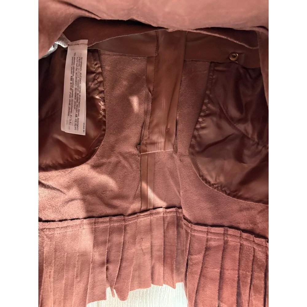 Zara Faux Leather Paperbag Mini Skirt Rust Brown Pleated Ruffle Belted XS